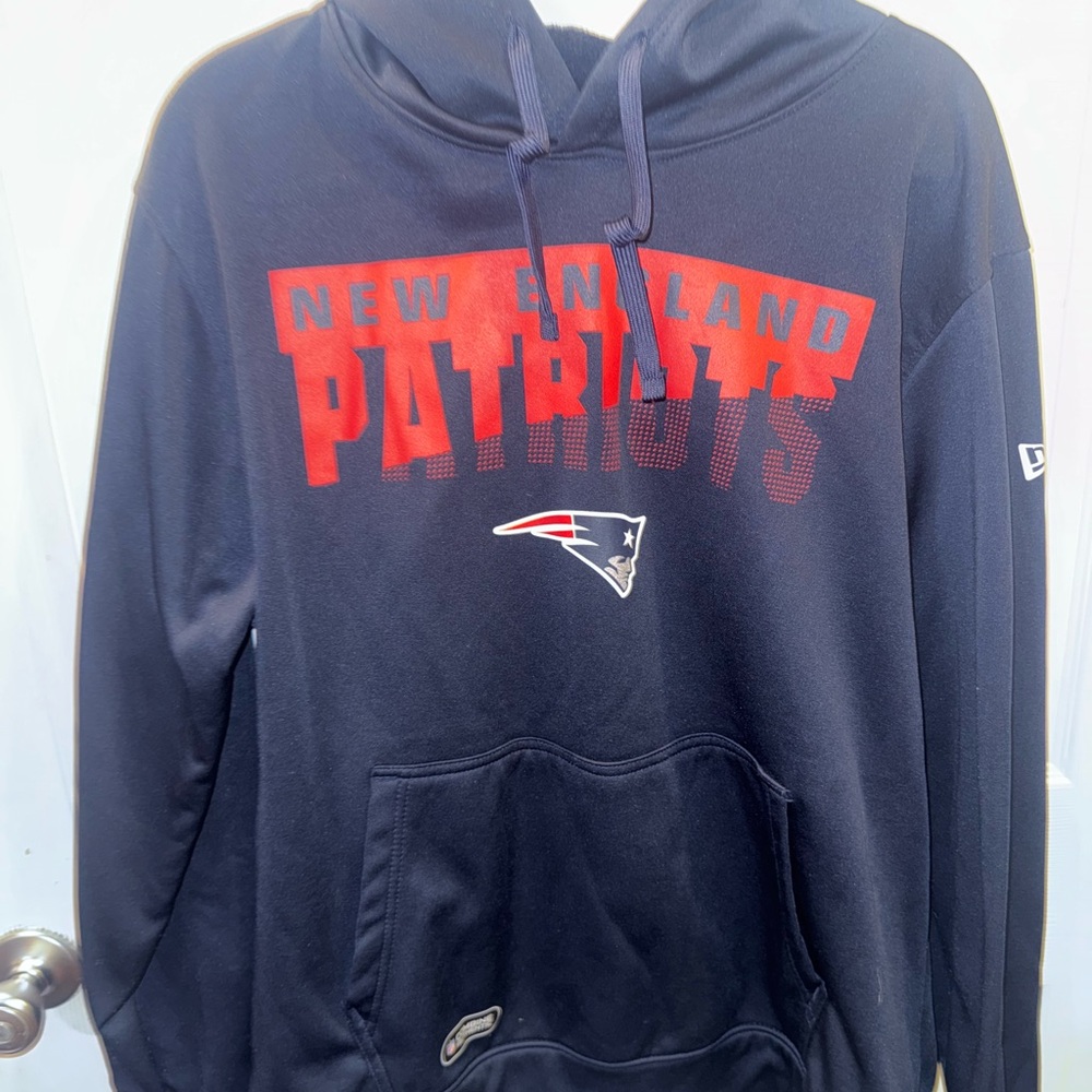 Blue Hooded Sweatshirt with Red Lettering